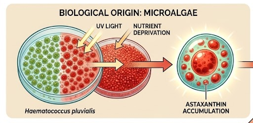 Natural astaxanthin antioxidant mechanism illustration