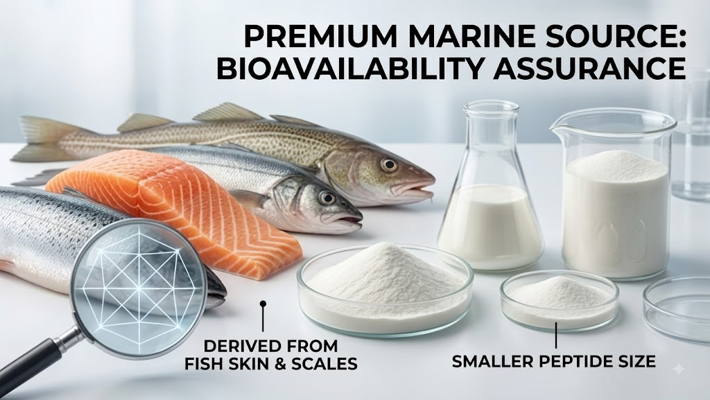 Marine collagen bioavailability and beauty joint benefits infographic