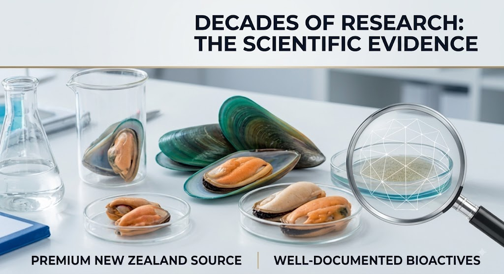 Green-lipped mussel extract joint comfort research infographic